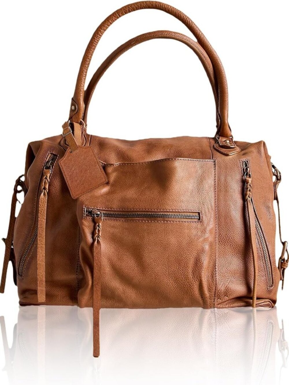 Stylish Large Vegan Leather Tote Bag with Zipper, Adjustable Strap Hobo Purse